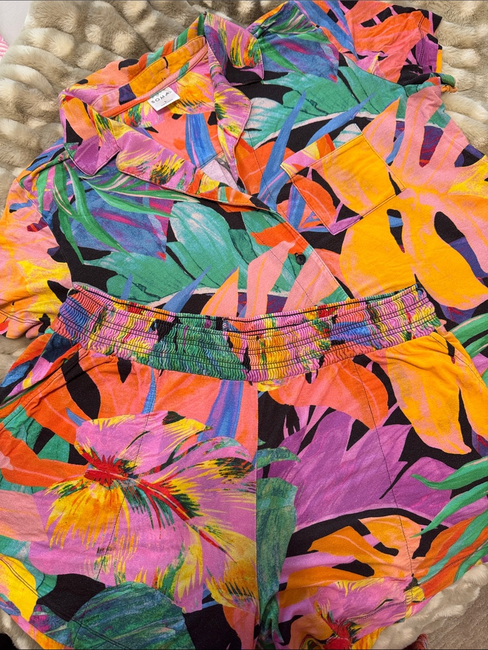 Soma Pajamas- Tropical Print Two-Piece Set - Bright Multicolor